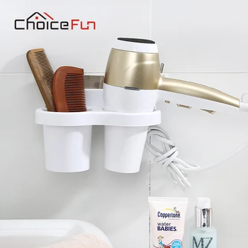 

CHOICE FUN Plastic White Hanging Comb Storage Hair Dryer Stand Organizer Wall Mount Drying Blow Hair Dryer Holder For Bathroom