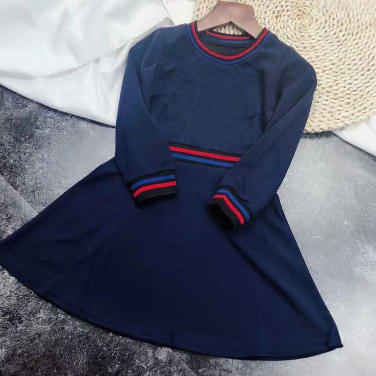 

retail in stock 2018 Spring Long Sleeve Red&blue Dress for Baby Girls Solid Knitted Princess Bow Dress Party Wedding Girl Dress