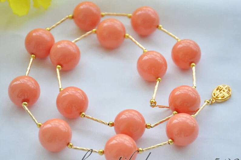 

z6674 16mm round coral-pink south sea shell pearl necklace 20inch (A0326)