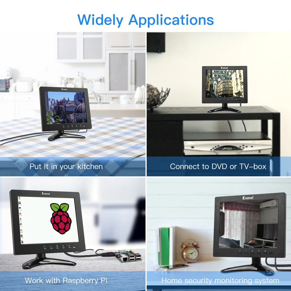Eyoyo EM08E 8 дюймов HDMI маленький экран телевизора, 1024x768 ЖК ips экран совместим с DVD PC CC tv камера безопасности Raspberry Pi