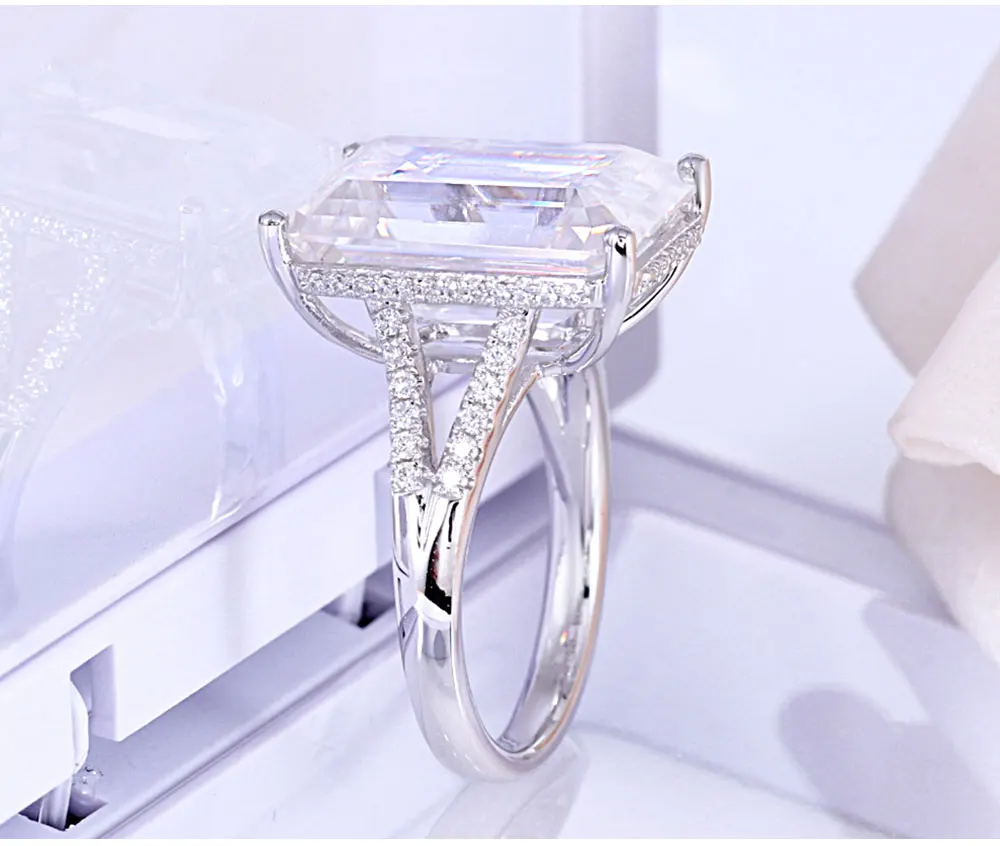 DovEggs 14 к белое золото 8ct 10*14 мм Emberld Cut F цвет Муассанит винтажное Помолвочное кольцо для женщин Повседневная одежда ювелирные изделия