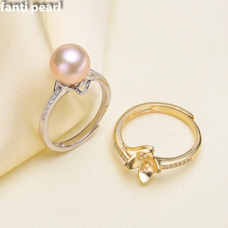 

DIY Pearl Ring 925 silver Accessories Natural freshwater Pearl rings s925 Sterling Silver ring simple style 8-10mm ring