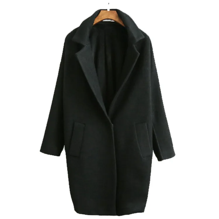 

Loose Wool Coat Long Wool Blend Coat and Jacket Solid Women Coats Autumn Winter