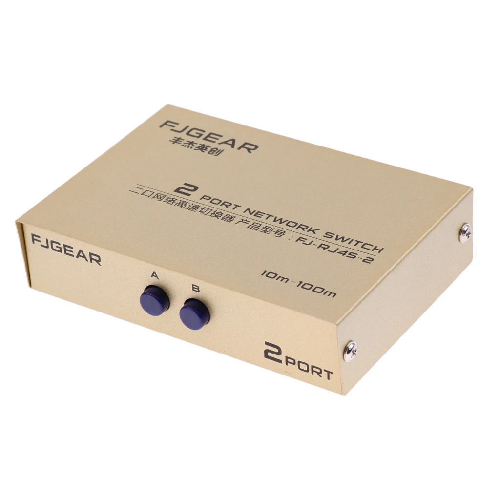 2Port AB Manual Network Sharing Switch Box 2In1/1In2 RJ45 Ethernet Switcher