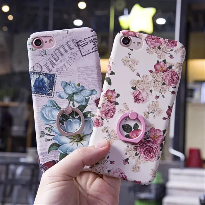 New Fashion Flower Mobile Phone Case with Holder Retro Anti-slip Ultra-thin Back Cover for iPhone 6 6s 6Plus 7 7Plus Full | Мобильные