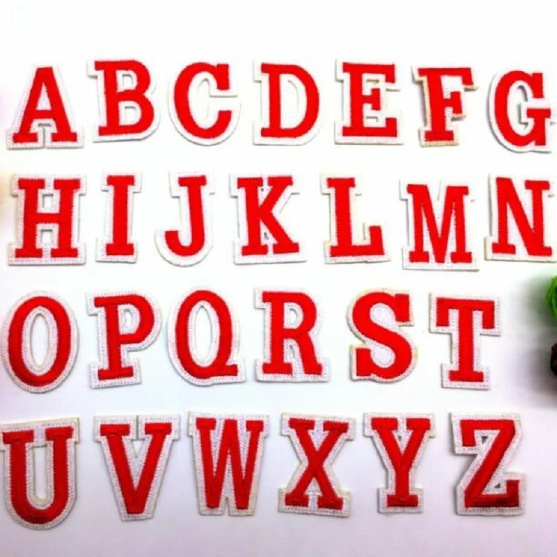 

DIY 26 English red letters embroidered iron on patches cartoon Motif Clothes,hat Applique accessory embroidery,Name patches