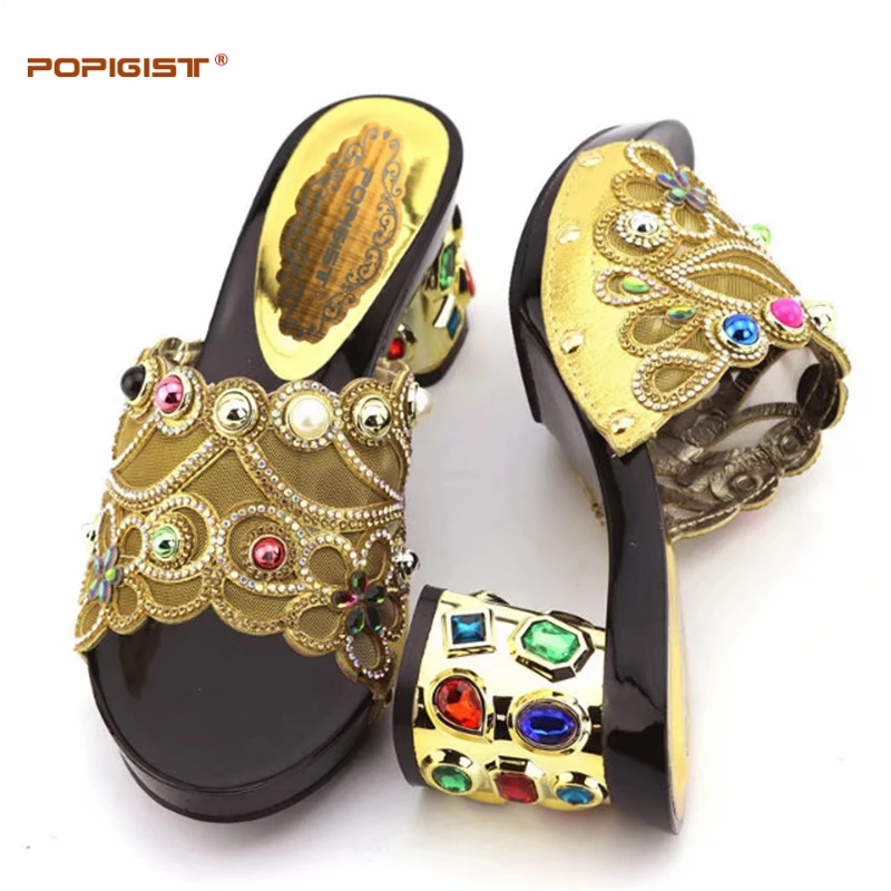 Hot Selling Nigeria Shoes Gold Color Italian Shoes without Matching