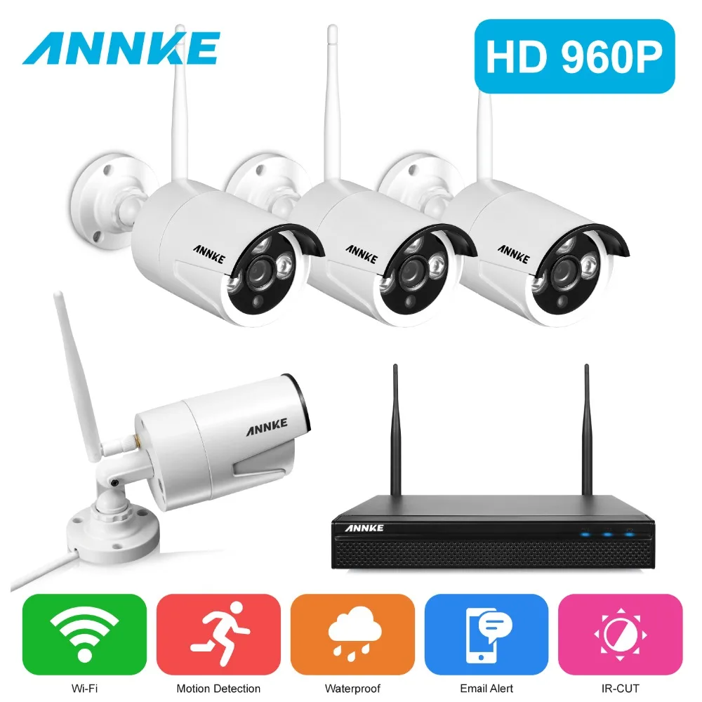 ANNKE 4CH Беспроводной CCTV Системы 1080 P NVR 1.3MP 960 Smart ИК Открытый P2P Wi-Fi ip-cctv безопасности