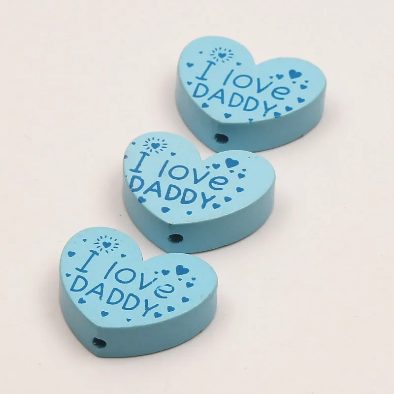 Baby Blue 10 шт. 23*29 мм(I Love DADDY) деревянные бусины в форме сердца из натурального дерева для изготовления украшений вручную своими руками для детских ювелирных изделий - Цвет: Baby Blue