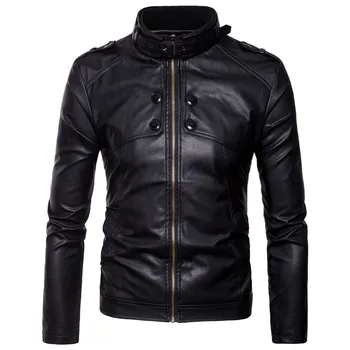 

2018 Autumn and Winter Fashion New Men's Casual Thick Stand Collar Leather Jacket / Men's Motorcycle Zipper Leather Coat