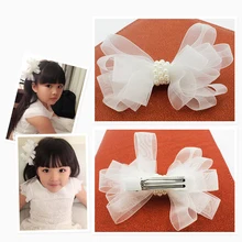 Белая лента жемчужные аксессуары для волос в Корейском стиле принцесса заколки для волос девушки цветы банты заколка с украшениями детский подарок головной убор