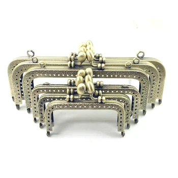 

10Pcs Bronze Tone Flower Convex Oval Heads Metal Rectangle Clutch Frame Kiss Clasp Coins Purse Handbag Handle Part