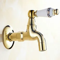 Luxury Modern Gold Color Brass Ceramic Handle Extra Long Laundry Bathroom Wall Mounted Mop Water Tap Garden Faucet aav137