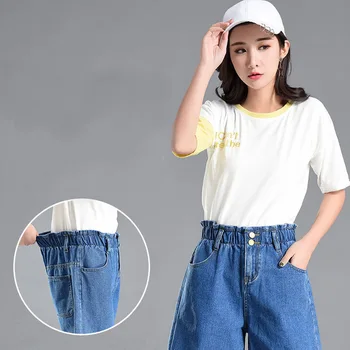 

High Waist Jeans Shorts Women Jeans Retro Fashion Boyfriend Wide Leg Pants Keen Length Denim Short Plus Size top shop jeans