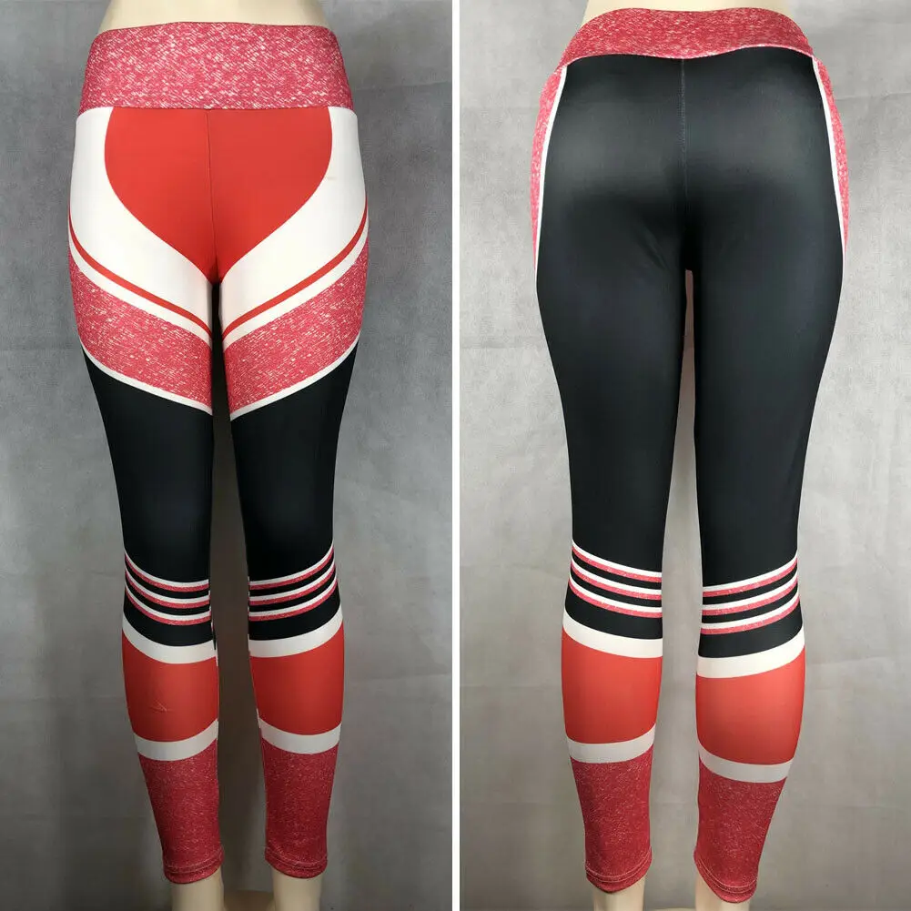 Модные женские спортивные штаны с высокой талией, леггинсы для фитнеса, Эластичные Обтягивающие дышащие штаны для тренировок и пробежек - Цвет: red black