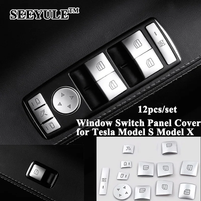 

12pcs/set SEEYULE Car Styling ABS Window Control Switch Panel Cover Buttons Protector Accessories for Tesla Model S Model X
