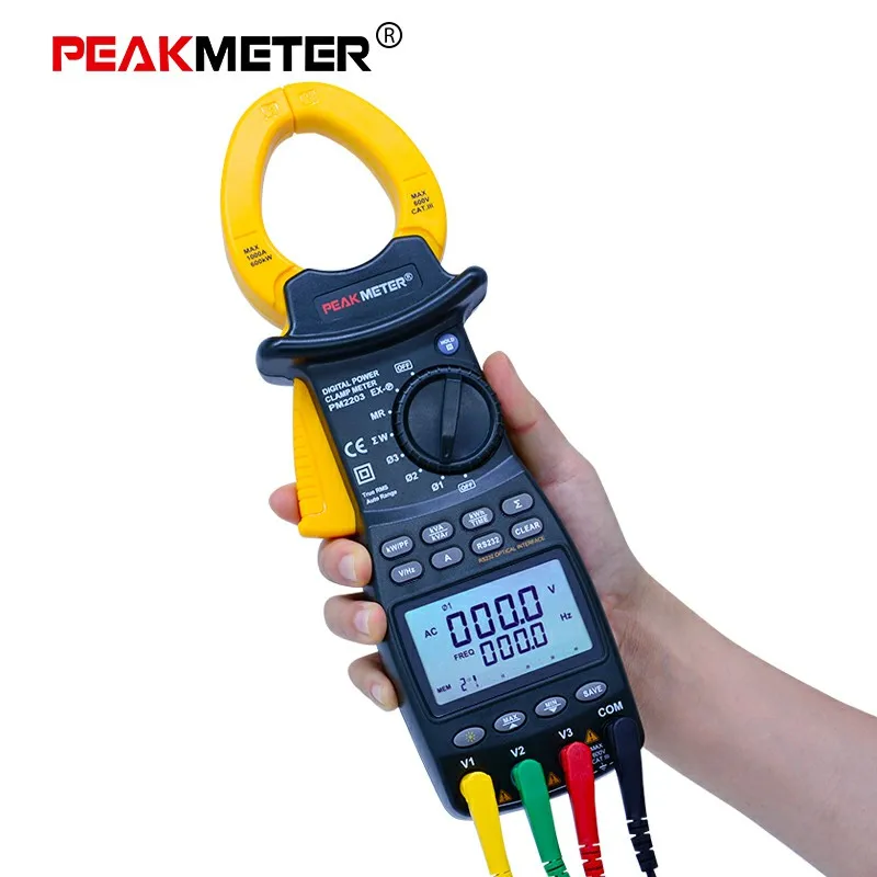 PEAKMETER цифровой токометр MS2203 MS2205 однофазный/3 фазный измеритель мощности True RMS 4