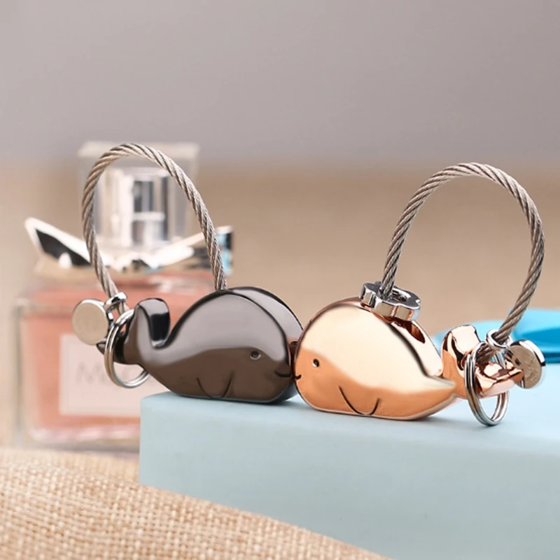 

Mini Pocket Metal Kiss Whale A Couple Key chain for Lovers Wire Rope Key Holder gai