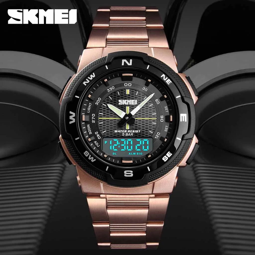 

ISHOWTIENDA Watch Men Luxury NEW SKMEI Casual Fashion Business Watch Double Display Steel Belt Men's Watch High Quality 2019