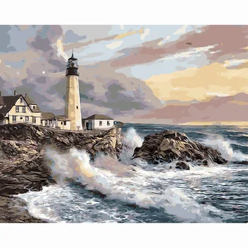 

Lighthouse seascape picture on wall acrylic painting by numbers abstract drawing by numbers unique gift paint by numbe 40x50cm