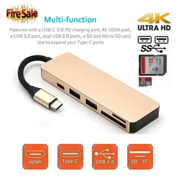 

5 in 1 Type-C USB C to 4K HDMI Adapter Dual USB 3.0 Hub with TF SD Card Reader