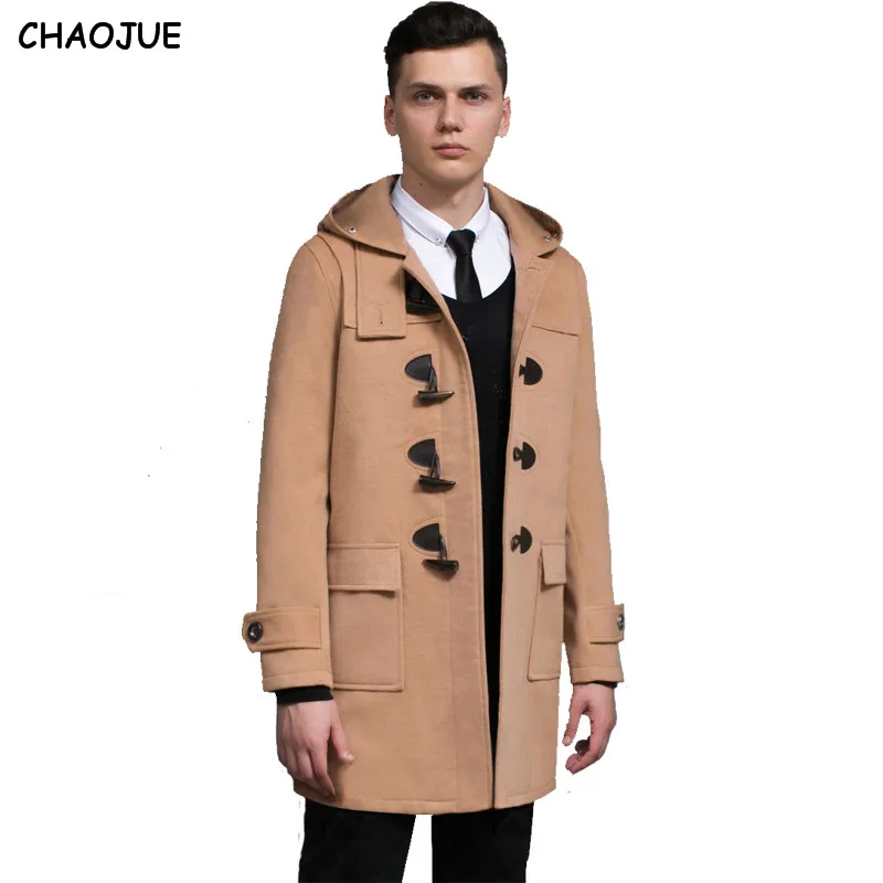 CHAOJUE Horn button hooded woolen coat 2017 preppy style
