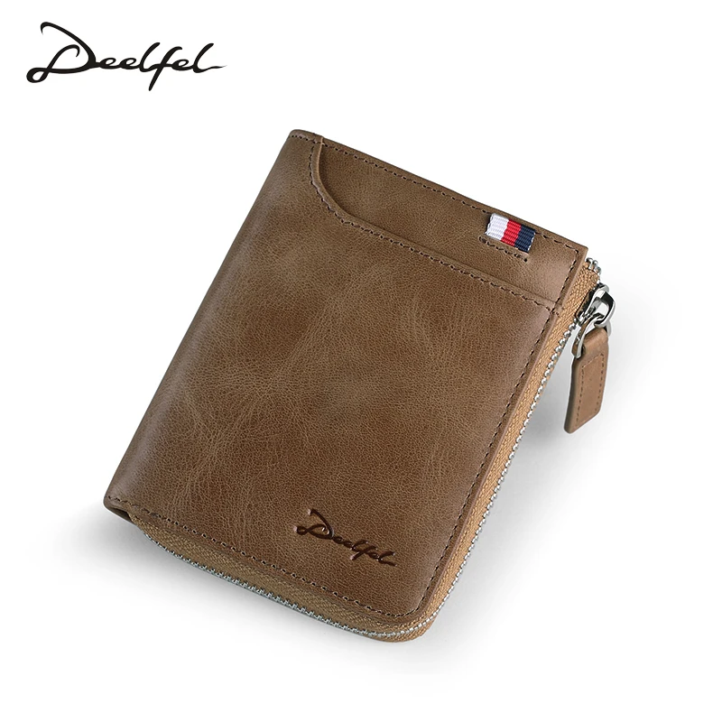 

Deelfel New 2018 Men Wallets 100% Genuine Leather Women Wallet And Purses Coin Purse Female Small Portomonee Rfid Walets