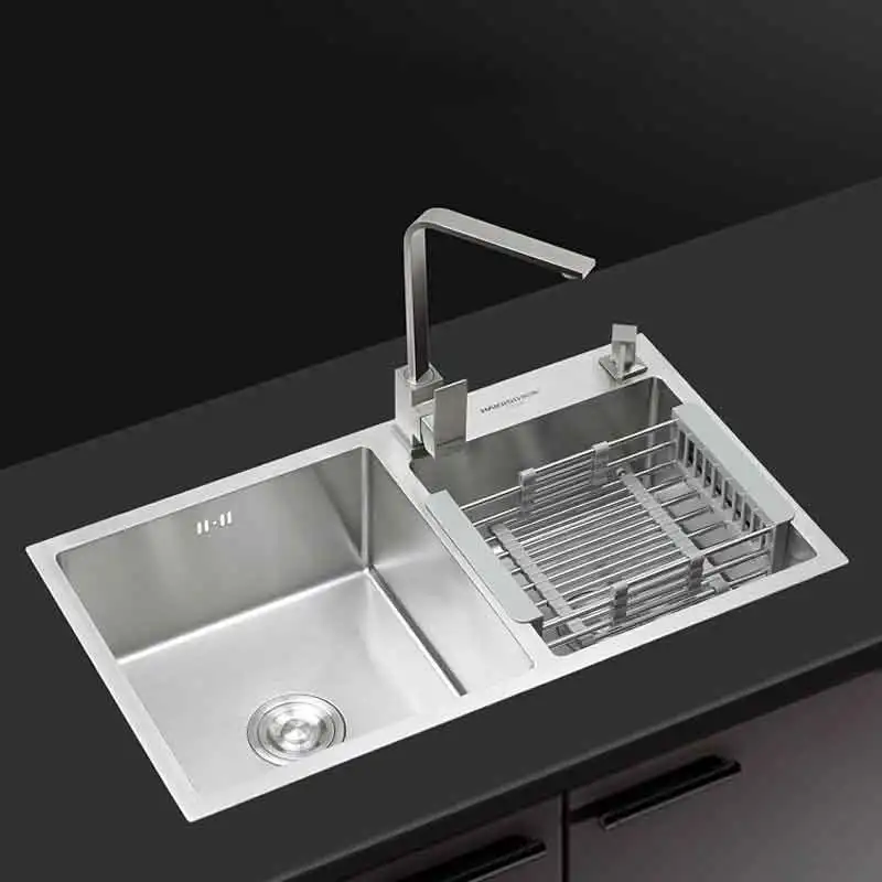 304 Stainless Steel 4MM Thickened Manual Sinks Double bowl Sinks Kitchen sink faucet tap vegetable washing basin Set