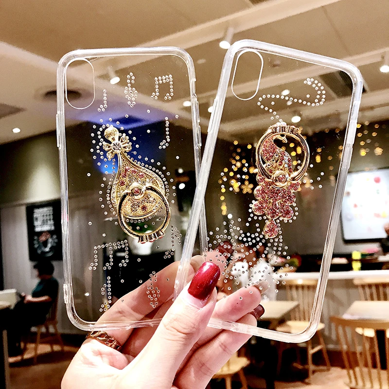 

Bling Clear Phone Case For iphone X 8 7 6 6S Plus XR XS MAX Thin Slim Transparent Diamond Stander Holder Cases For iPhone XS MAX