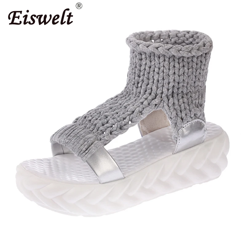 

Eiswelt Spring Female Shoes Women Casual Sandals Summer Thick-bottomed Knitting Shoes Sandal Gladiator Bottom Rome Women Sandals
