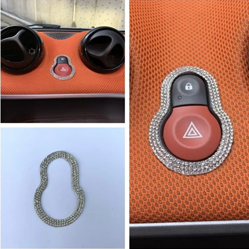 

For smart 453 fortwo forfour car sticker decoration accessories personalized flash drill car hazard warning lamp button decal
