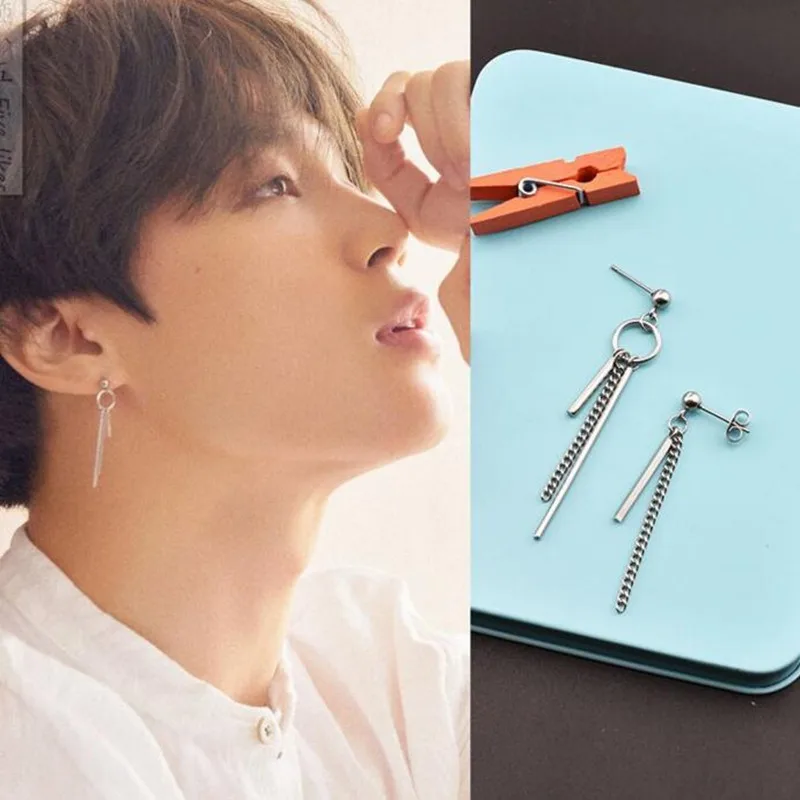 

1pair KPOP Bangtan Boys Album JIMIN Geometric Stud Earrings Korean Fashion Jewelry Accessories For Mens And Womens