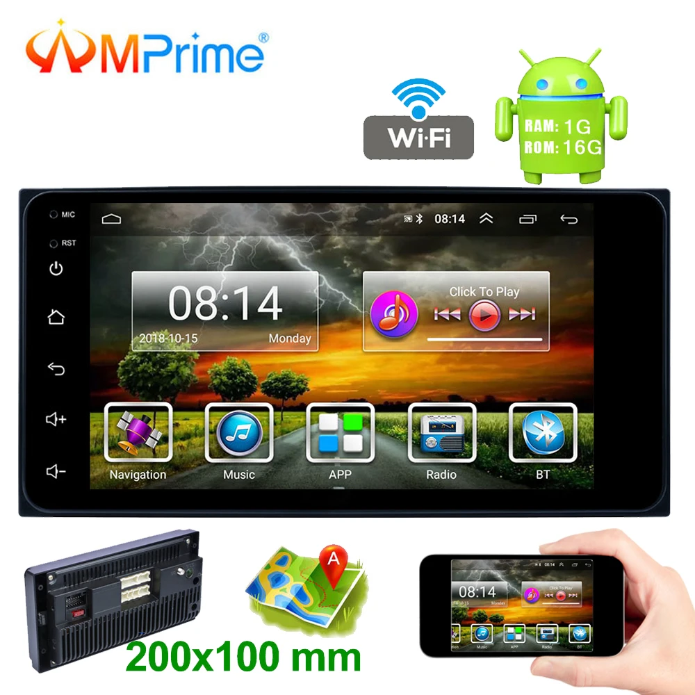 

AMPrime Android 2 Din Car Radio 7'' Capacitance Touch Screen MP5 Player GPS Autoradio Bluetooth USB 2G + 16GB With Rear Camera