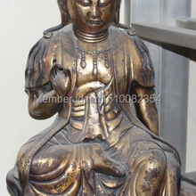 2" Китайский Фиолетовый Бронзовый 24 К Золото Кван-Инь Гуань Инь Богиня Статуя Будды