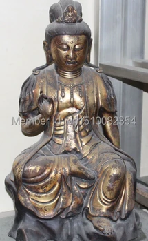 

21" Chinese 100% Purple Bronze 24K Gold Kwan-Yin Guan Yin Goddess Buddha Statue