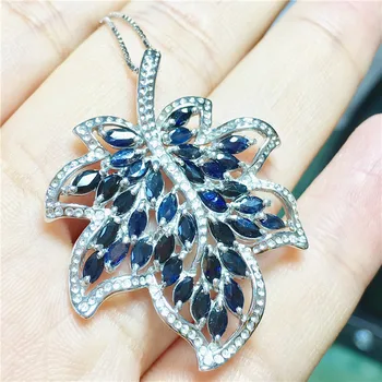 

KJJEAXCMY boutique jewels 925 Pure silver inlay natural shandong sapphire leaf female style pendant + necklace