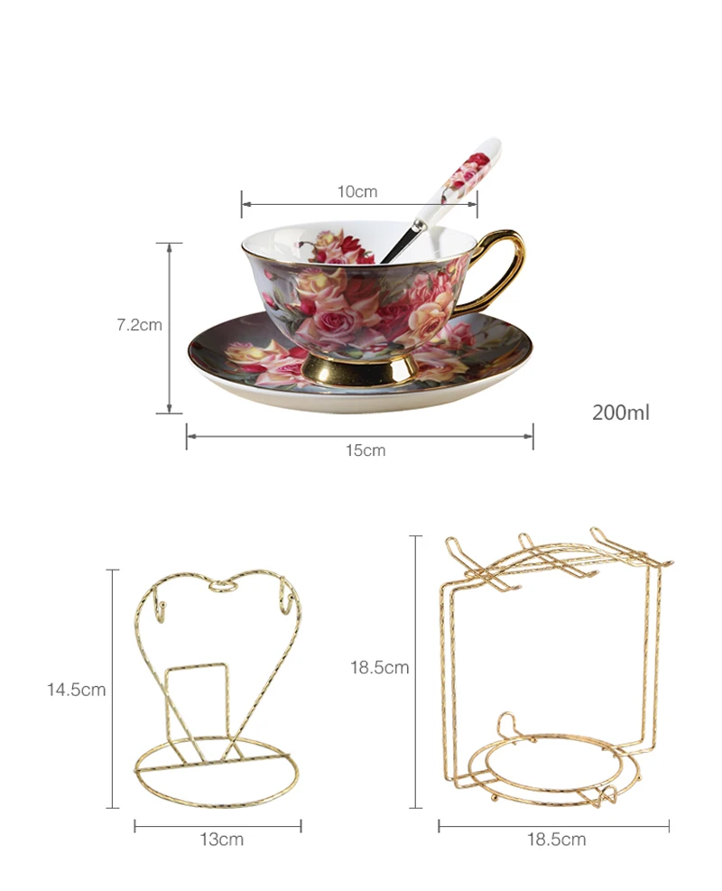 Высококачественная кофейная чашка из костяного фарфора, креативная британская послеобеденная чайная чашка с цветами, набор блюдца с золотым краем, керамическая кофейная чашка, посуда для напитков
