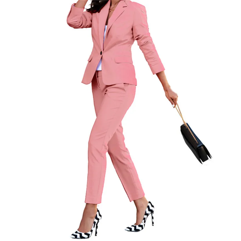 Фуксия прямые брюки костюм женские деловые костюмы для работы Формальные униформа официанта женские повседневные Модные смокинги - Цвет: Picture Style