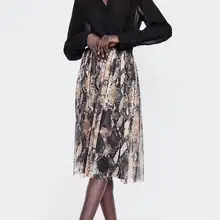 Весна, Женская длинная Плиссированная Юбка со змеиным принтом, с животным узором, с эластичной талией, Faldas Mujer, винтажные Женские повседневные юбки, Новинка