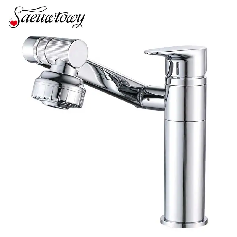 

Saeuwtowy Chrome Basin Lucky Cat Faucet Deck Mounted Single Holder One Hole Hot & Cold Mixer Tap Swivel Spout