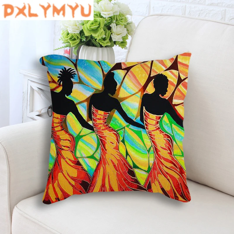 

African oil painting Decorative Pillowcases Cotton Linen Pillow Case 45X45CM Exotic Style Pillow Cover kussensloop almohada