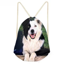 ThiKin Funny Border Collie Dog Print Backpacks Women Men Drawstring Bags Girls Boy Soft Storage Punch Pocket Travel Beach Bag