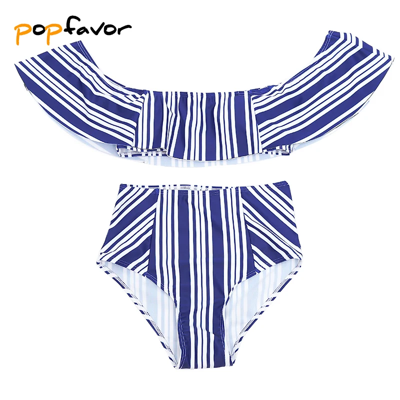 POPFAVOR Высокая талия Купальник Сексуальная Бикини Женщины Купальники рябить Винтаж купальный костюм бикини Push Up Купальник