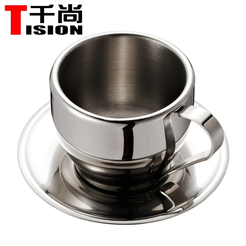 

TISION 250ml Double wall stainless steel coffee cups and mugs espresso cup set tea cup and saucer