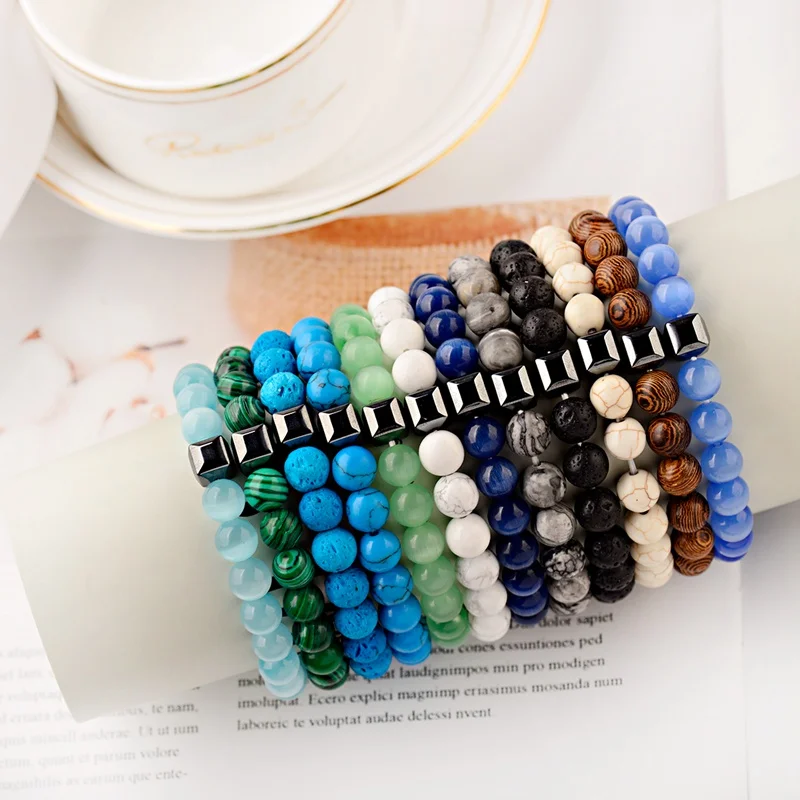 OIQUEI 2020 Natural Matte Stone Charm Bracelet Men Metal Geometric Beads Elastic Bracelets&ampBangles Jewelry pulseras mujer hombre |