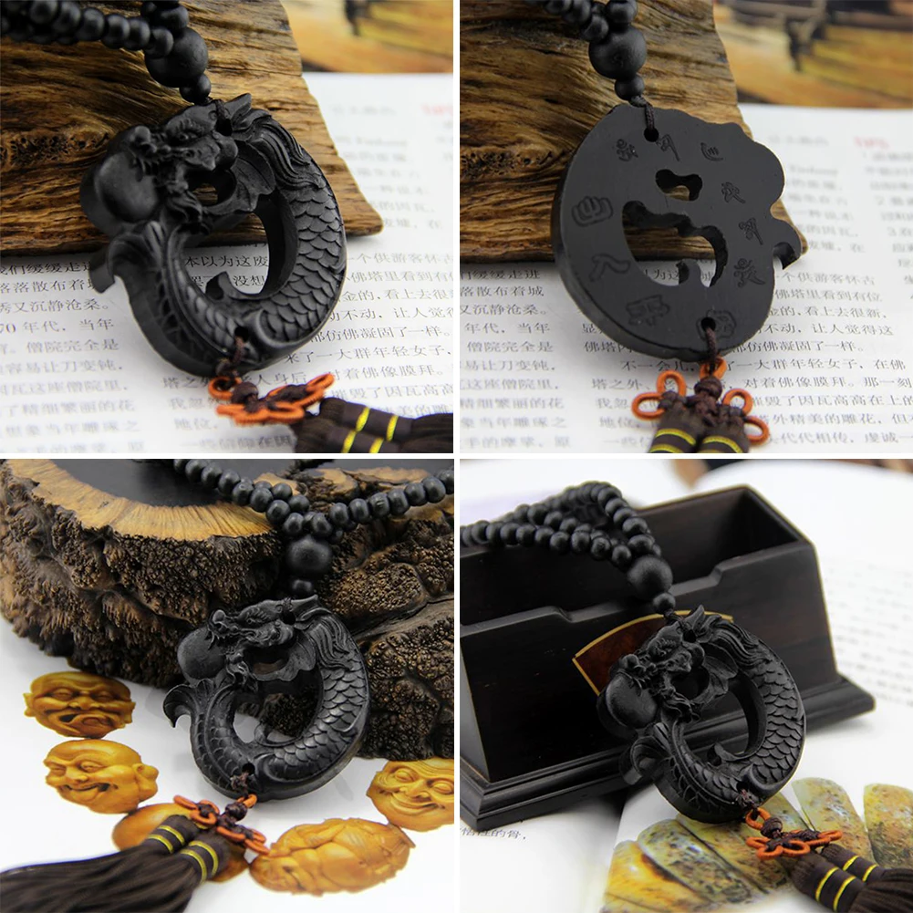 Crafts Carving Hang Decorations Dragon Sculpture Ebony Wood Car Pendant Chinese Fengshui Prayer