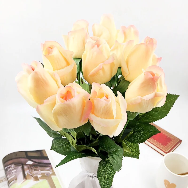 10 шт./компл. розы Искусственные цветы Свадебный букет-латексная реальная на ощупь Роза Букеты Свадебные дома вечерние цветы
