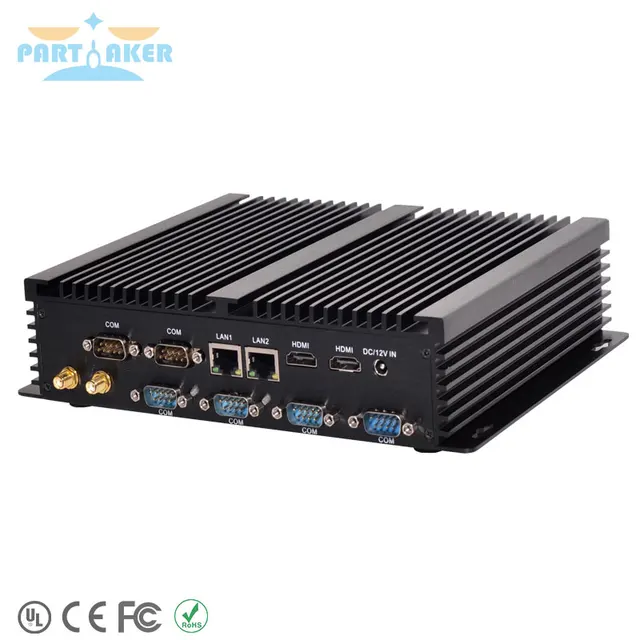 Partaker I4 Industrial Mini PC with 6 COM 2 HDMI 2 Lan Black Color Intel i3 4005u 4010u i5 4200u i7 4500u Processor 6