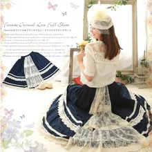 Harajuku в стиле «Mori Girl» и Лолита юбка Для женщин Лоскутная Цветочные Вышивка большие качели синий хлопок Vestido Kawaii юбка принцессы A120