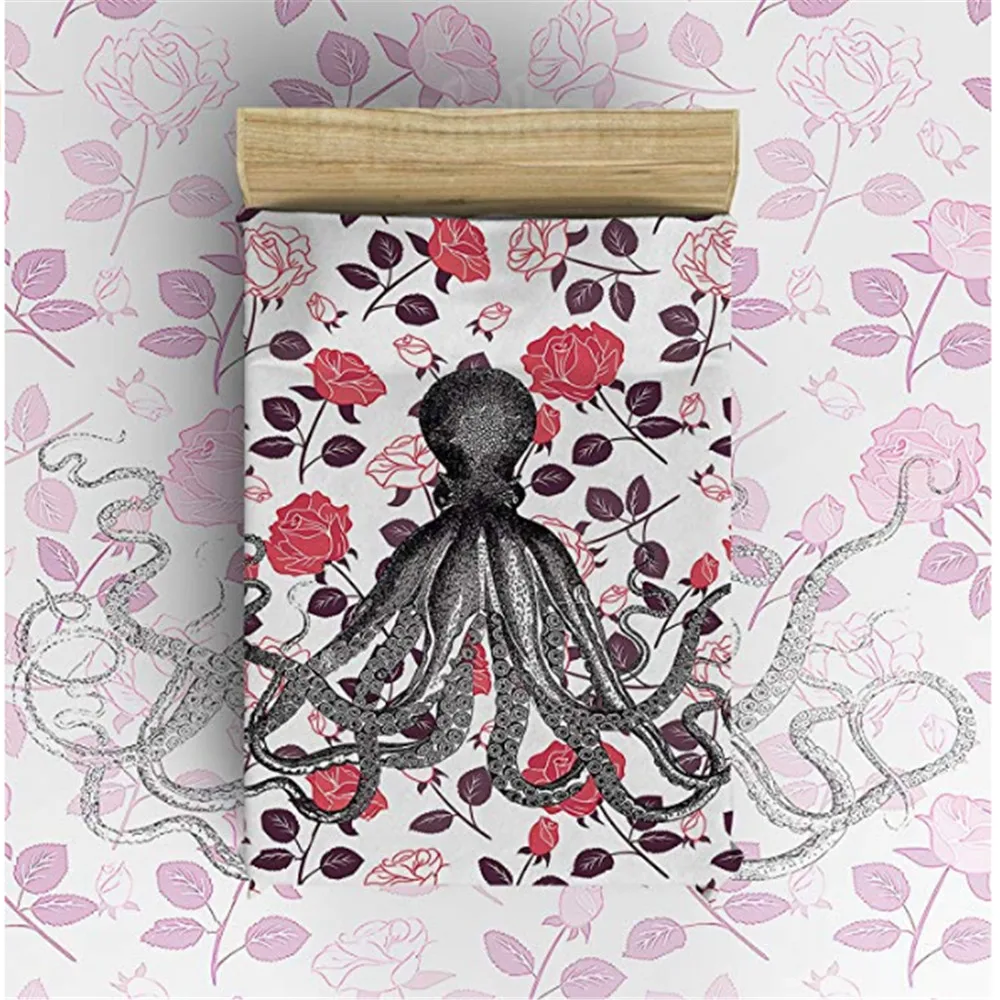 Flannel Blanket Lightweight Cozy Bed Sofa Blankets Super Soft Fabric Octopus and Flowers Background | Дом и сад